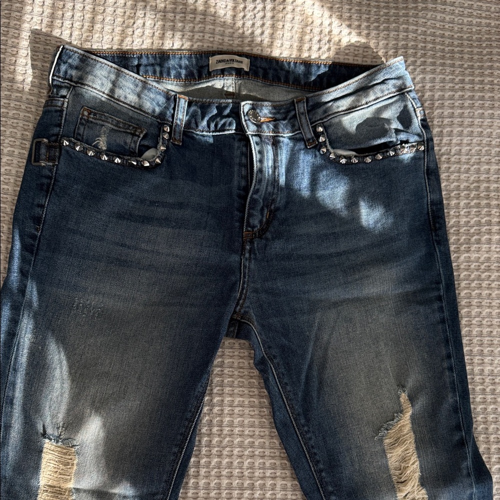 Zadig & Voltaire Blue Denim with Brown Stitching